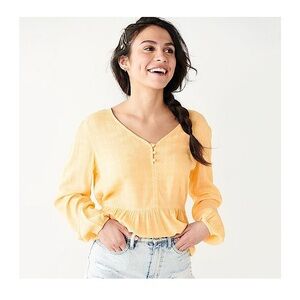 Women’s SO! Long Sleeve Bright Flowey Design Blouse Top Size Medium